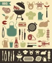 BBQ barbecue and grill related flat vector icons set in retro style Royalty Free Stock Photo