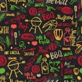 Bbq Barbecue Grill Sketch Seamless Pattern. Colorful BBQ design for wrapping, banners, promotion.