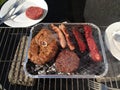 BBQ Barbecue With Sausages Ribs Burgers Bacon And Steaks