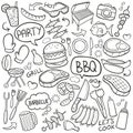 BBQ Barbecue Traditional Doodle Icons Sketch Hand Made Design Vector Royalty Free Stock Photo