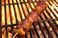 BBQ Beef Kebab On The Hot Flaming Grill Close-up Royalty Free Stock Photo