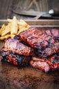 BBQ Beef Ribs with Potato Wedge Fries Royalty Free Stock Photo