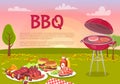 BBQ Beef Roasting Meat Poster Vector Illustration
