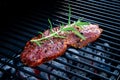 BBQ Beef Steak On Grill With Rosemary Pepper And Salt - Barbecue Royalty Free Stock Photo