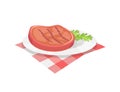 BBQ Beefsteak on Plate Herb Vector Illustration