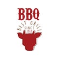 BBQ best grill since 1969 logo template hand drawn colorful vector Illustration