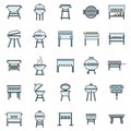 Bbq brazier icons set vector color line