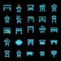 Bbq brazier icons set vector neon Royalty Free Stock Photo