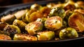 BBQ Brussels Sprouts Grainy Mustard, Crispy roasted brussel sprouts honey dressing. generative ai