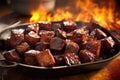 bbq burnt ends basking in golden natural light