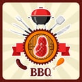 Bbq card with grill objects and icons