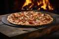 Bbq Chicken Pizza On Stone In Rustic Pub Royalty Free Stock Photo