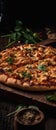Bbq Chicken Pizza On Stone Rustic Pub Mobile Wallpeper Postcard. Generative AI Royalty Free Stock Photo