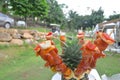 BBQ Chicken and Pork stick on Pineapple for Dinner Royalty Free Stock Photo