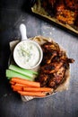 BBQ Chicken Wings with Blue Cheese Sauce.selective focus Royalty Free Stock Photo