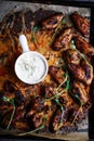 BBQ Chicken Wings with Blue Cheese Sauce.selective focus Royalty Free Stock Photo