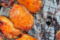 BBQ chicken wings meat fire charcoal Royalty Free Stock Photo