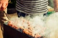 BBQ. Closeup of barbecue grilling picnic in backyard outdoor Royalty Free Stock Photo