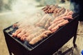 BBQ. Closeup of barbecue grilling picnic in backyard outdoor Royalty Free Stock Photo