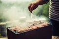BBQ. Closeup of barbecue grilling picnic in backyard outdoor Royalty Free Stock Photo