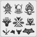 BBQ Collection. Set of vintage grill steak labels, badges and emblems. Royalty Free Stock Photo