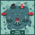 BBQ color isometric concept icons