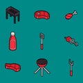 BBQ color outline isometric icons