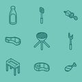 BBQ color outline isometric icons