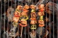 BBQ with cooking. coal grill of chicken meat and peppers Royalty Free Stock Photo