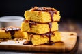 bbq cornbread stacked on top of each other