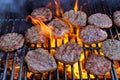 On bbq fire flame grill was prepared the in order to cook grilled beef meat barbecue burgers for hamburgers Royalty Free Stock Photo