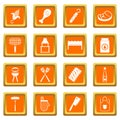 BBQ food icons set orange