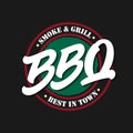 BBQ food label. Vector illustration with hand drawn bold lettering typography, best in town smoke and grill text Royalty Free Stock Photo