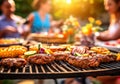 BBQ food party summer grilling meat in the afternoon of weekend happy party of people family. AI Generated Royalty Free Stock Photo