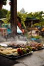 BBQ food party, summer grilling meat and vegetables in the afternoon of weekend Royalty Free Stock Photo