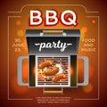 Bbq party poster. Barbecue invitation card template, picnic in backyard, grill top view with hot coals and frying Royalty Free Stock Photo