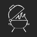 Bbq grill chalk white icon on black background Royalty Free Stock Photo