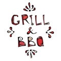 BBQ and Grill Decorative Meat Lettering. Realistic Doodle Cartoon Style Hand Drawn Sketch Vector Illustration.Isolated