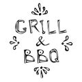 BBQ and Grill Decorative Meat Lettering. Realistic Doodle Cartoon Style Hand Drawn Sketch Vector Illustration.Isolated