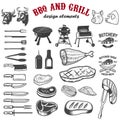 BBQ and grill design elements for logo, label, emblem, sign. Vector illustration Royalty Free Stock Photo