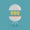 BBQ grill with fire party invitation card. Flat design icon. Royalty Free Stock Photo