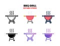 BBQ Grill icon set with different styles. Royalty Free Stock Photo