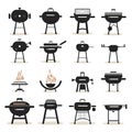 BBQ grill icons, meat sausage on fire and fork Royalty Free Stock Photo