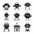 BBQ grill icons, meat sausage on fire and fork Royalty Free Stock Photo