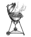 BBQ grill. Charcoal barbecue brazier with smoke. Kebab, grilled food concept. Sketch vector illustration isolated