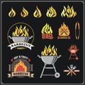 BBQ and grill labels set. Barbecue emblems, badges and design elements.