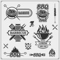 BBQ and grill labels set. Barbecue emblems, badges and design elements.