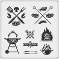 BBQ and grill labels set. Barbecue emblems, badges and design elements.