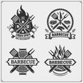BBQ and grill labels set. Barbecue emblems, badges and design elements.