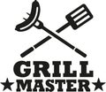 BBQ grill master with cutlery and sausage Royalty Free Stock Photo